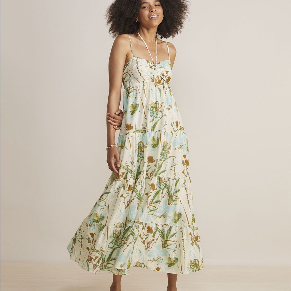 Vineyard Vines Ruched Haterneck Maxi Wildflower Stone Large XLarge New With Tags